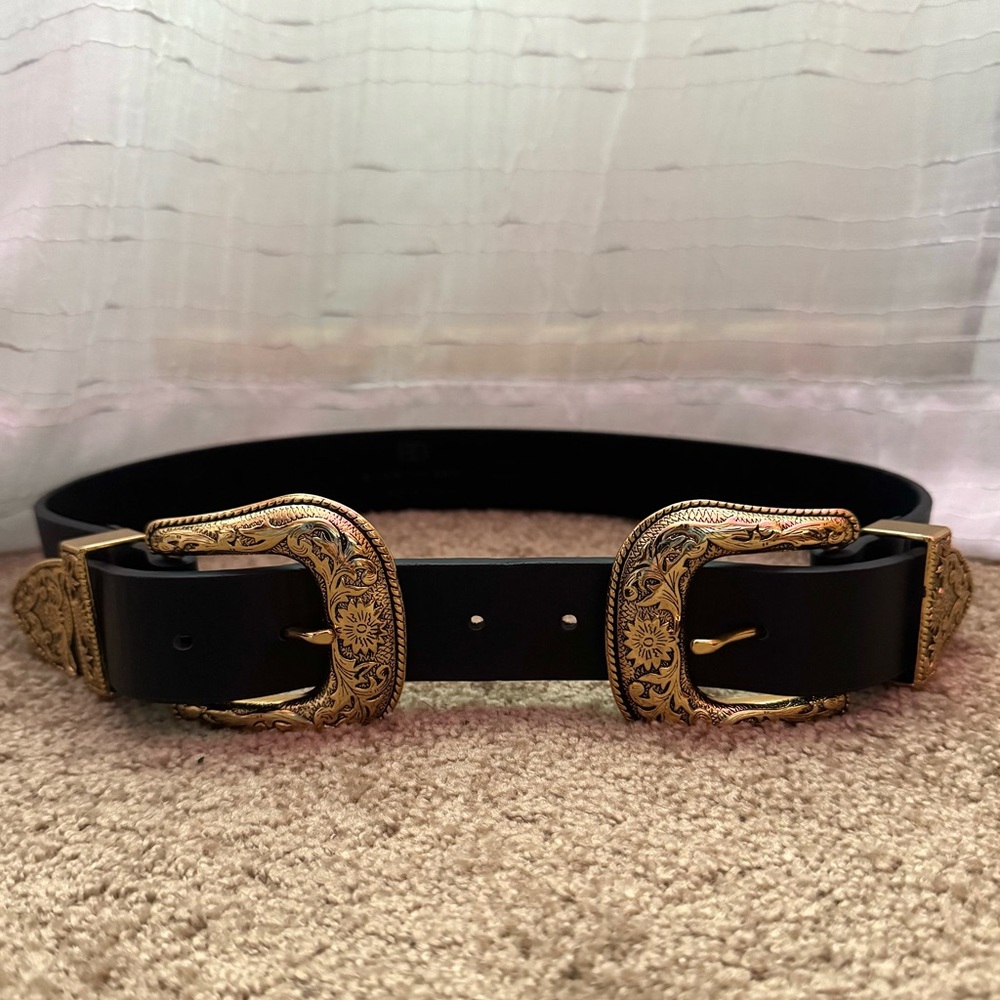 B-Low the Belt Black and Gold Buckle Belt